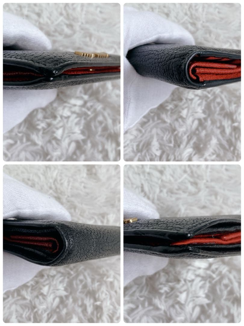 美品✨ミュウミュウ　折り財布　マドラス　レザー　バイカラー　黒　赤　ゴールド金具