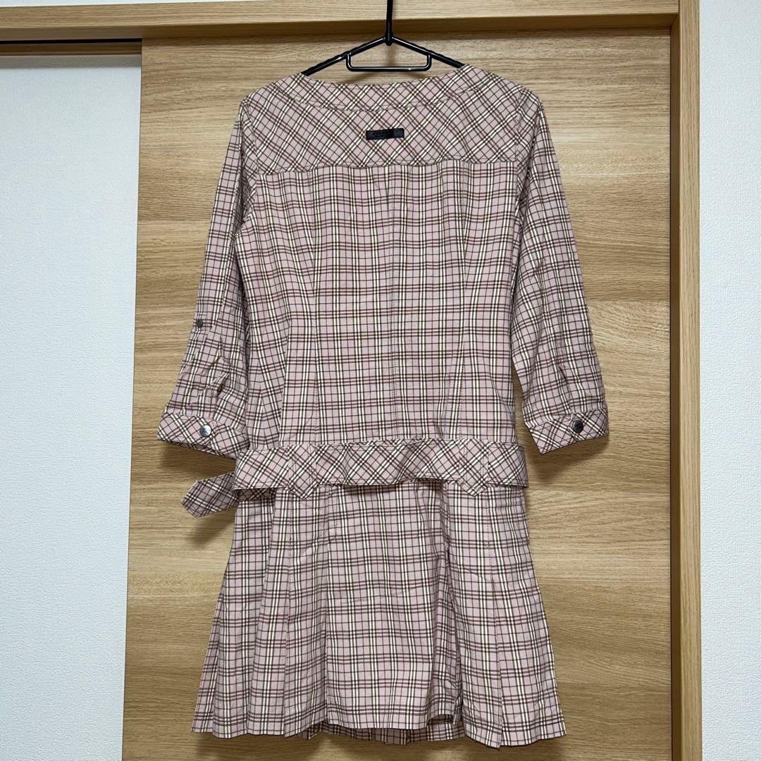 バーバリーブルーレーベル　ノバチェック　プリーツ　シャツワンピース　ピンク