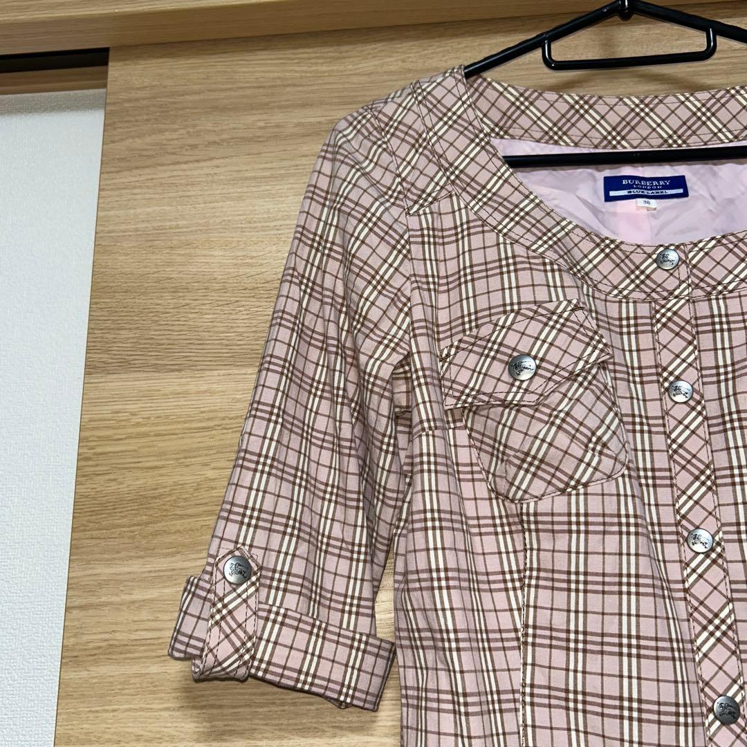 バーバリーブルーレーベル　ノバチェック　プリーツ　シャツワンピース　ピンク