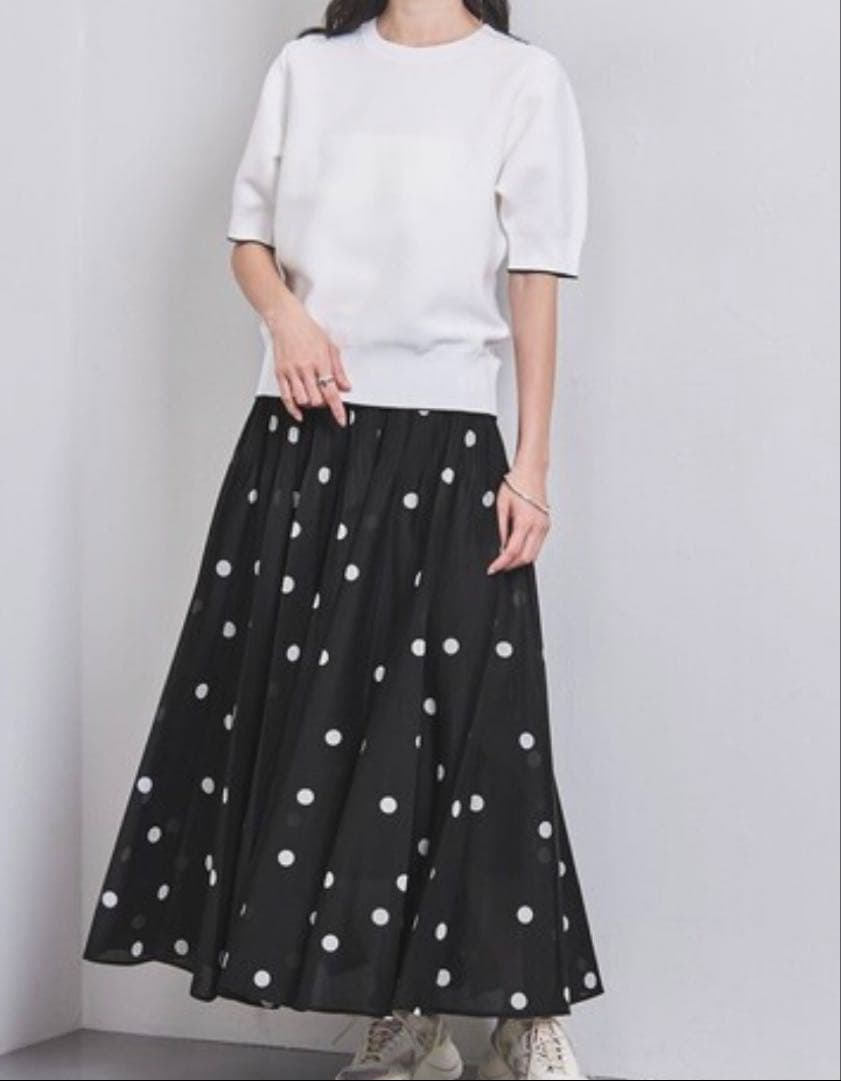 UNITED ARROWS 24AW オーガンジー プリント プリーツスカート黒