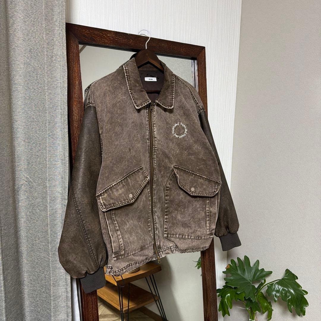 【最終値下】Perushu ドッキングシンセティックレザーダブルポケットブルゾン