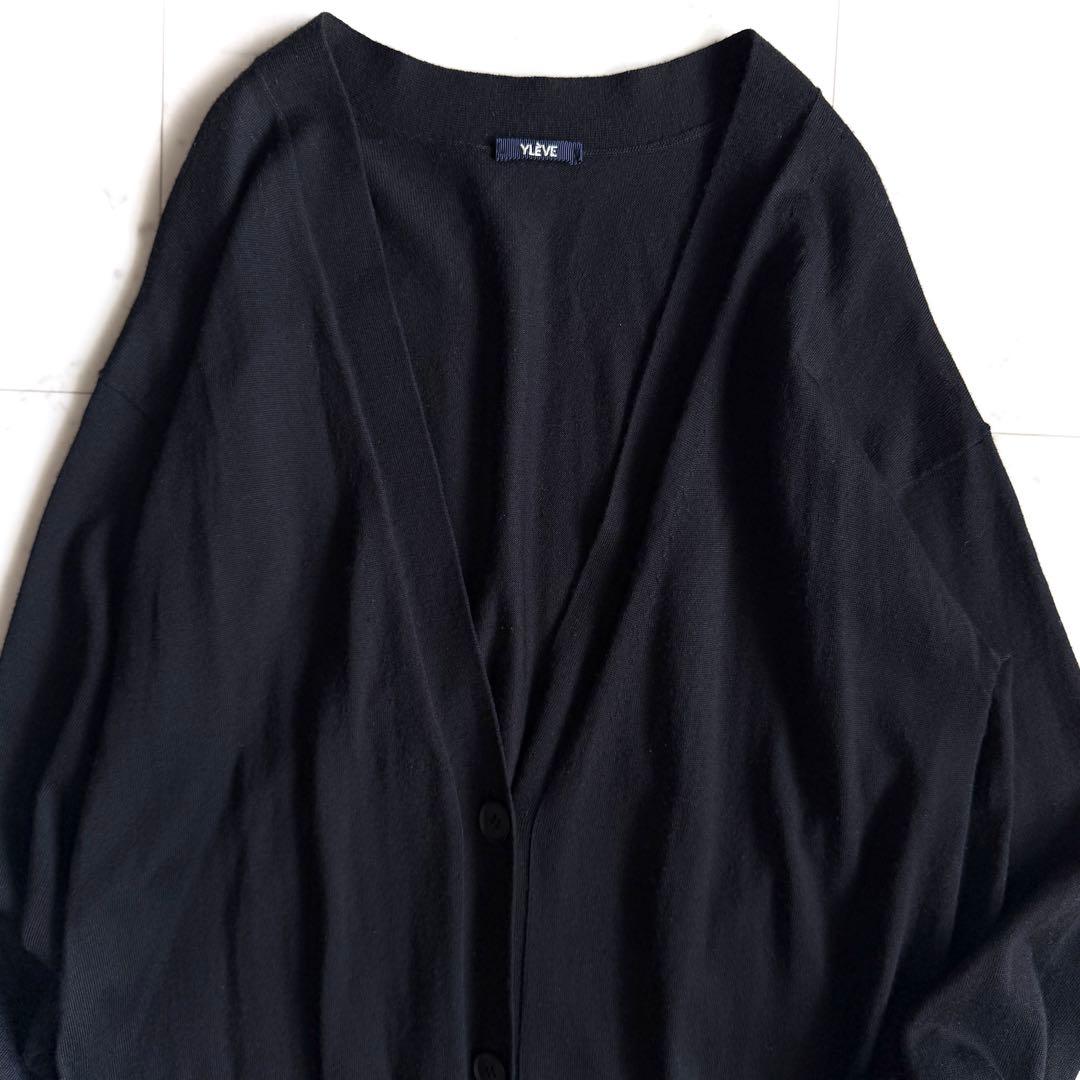 極美品 イレーヴ YLEVE カシミヤシルク ロングカーディガン ブラック 絹