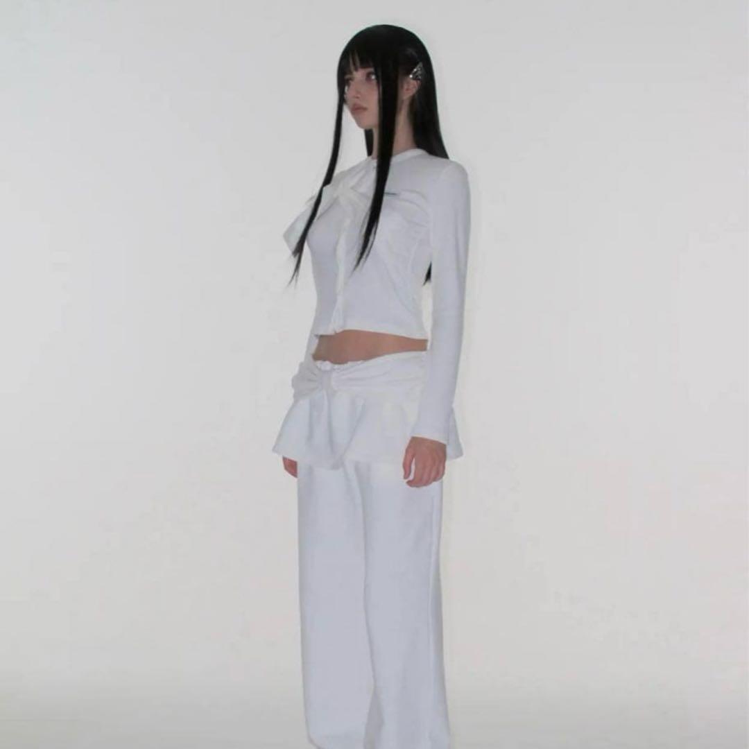 CRANK Ribbon Tide Knit Cardigan WHITE 白