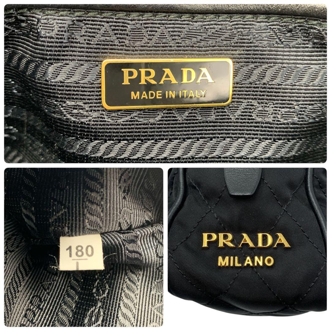 【極美品】PRADA プラダ ナイロン キルティング 刺繍 ボディバッグ 黒