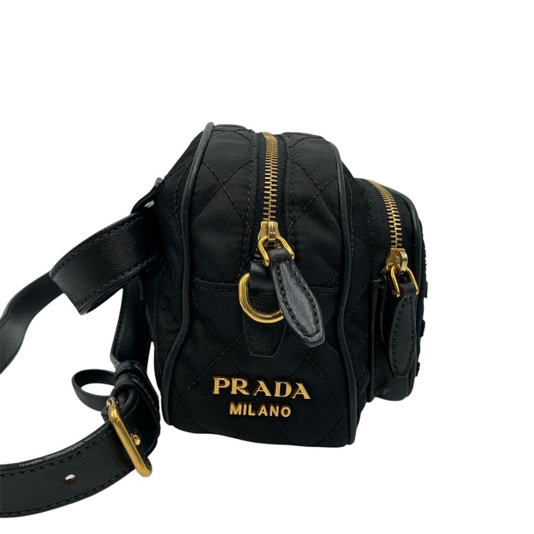 【極美品】PRADA プラダ ナイロン キルティング 刺繍 ボディバッグ 黒