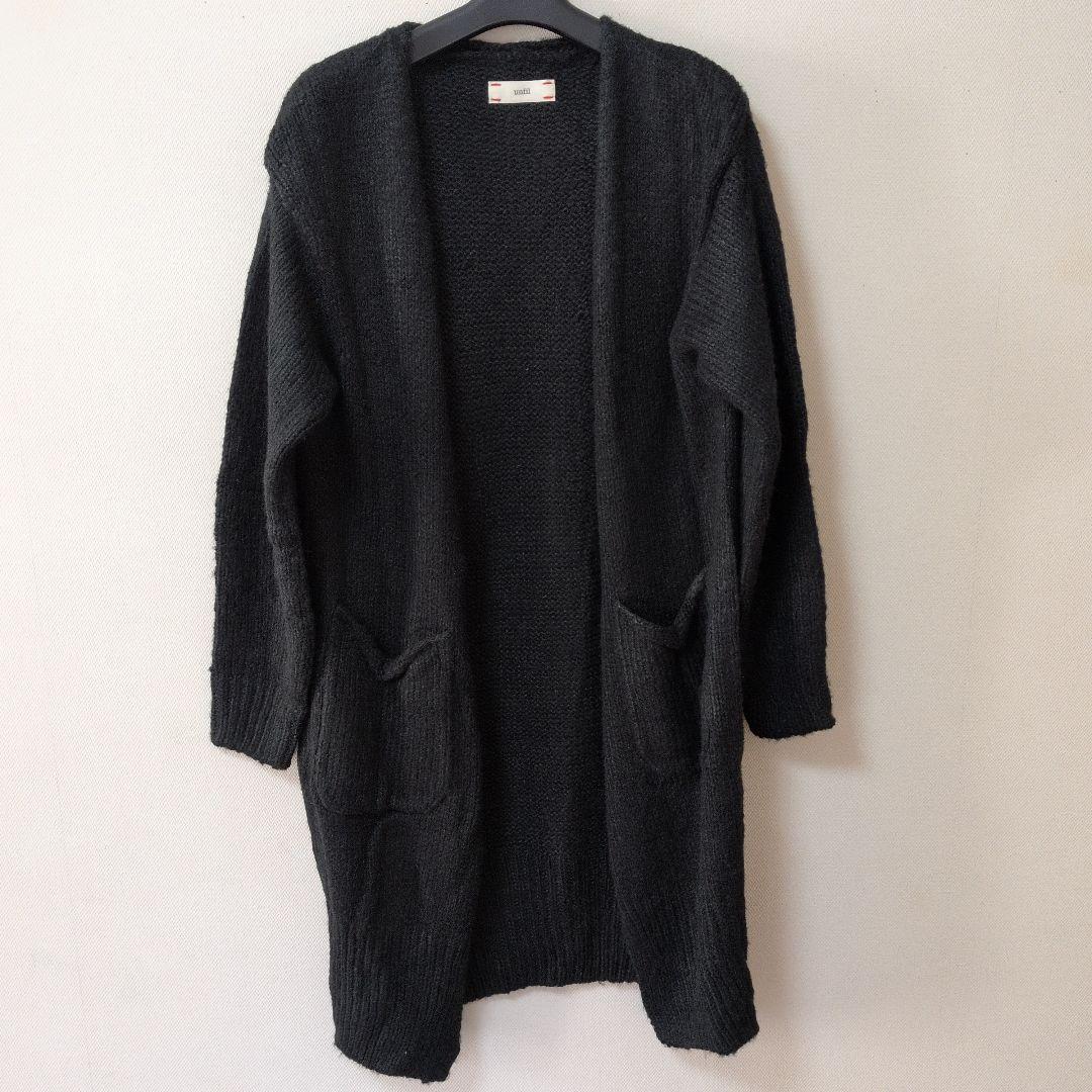 ✿アンフィルunfil シルクロングカーディガン✿ブラック　新品未使用