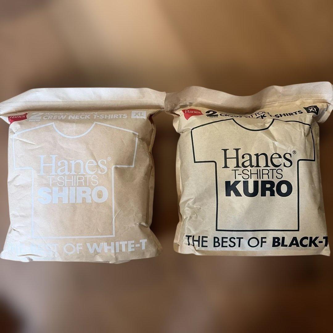 新品 Hanes SHIRO 2枚セット 白T 半袖 XL 黒 T半袖 XL