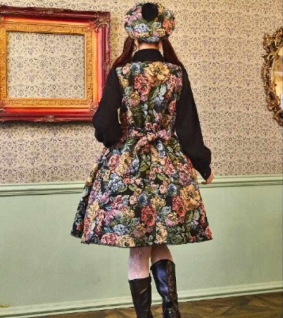 しまむら くる実 ノエルドメモワール ゴブラン胸元リボンタイワンピ 黒系 4L