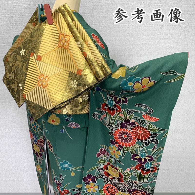601z22,208y8,小物類〇紅型振袖 牡丹 菖蒲 菊 桜 緑