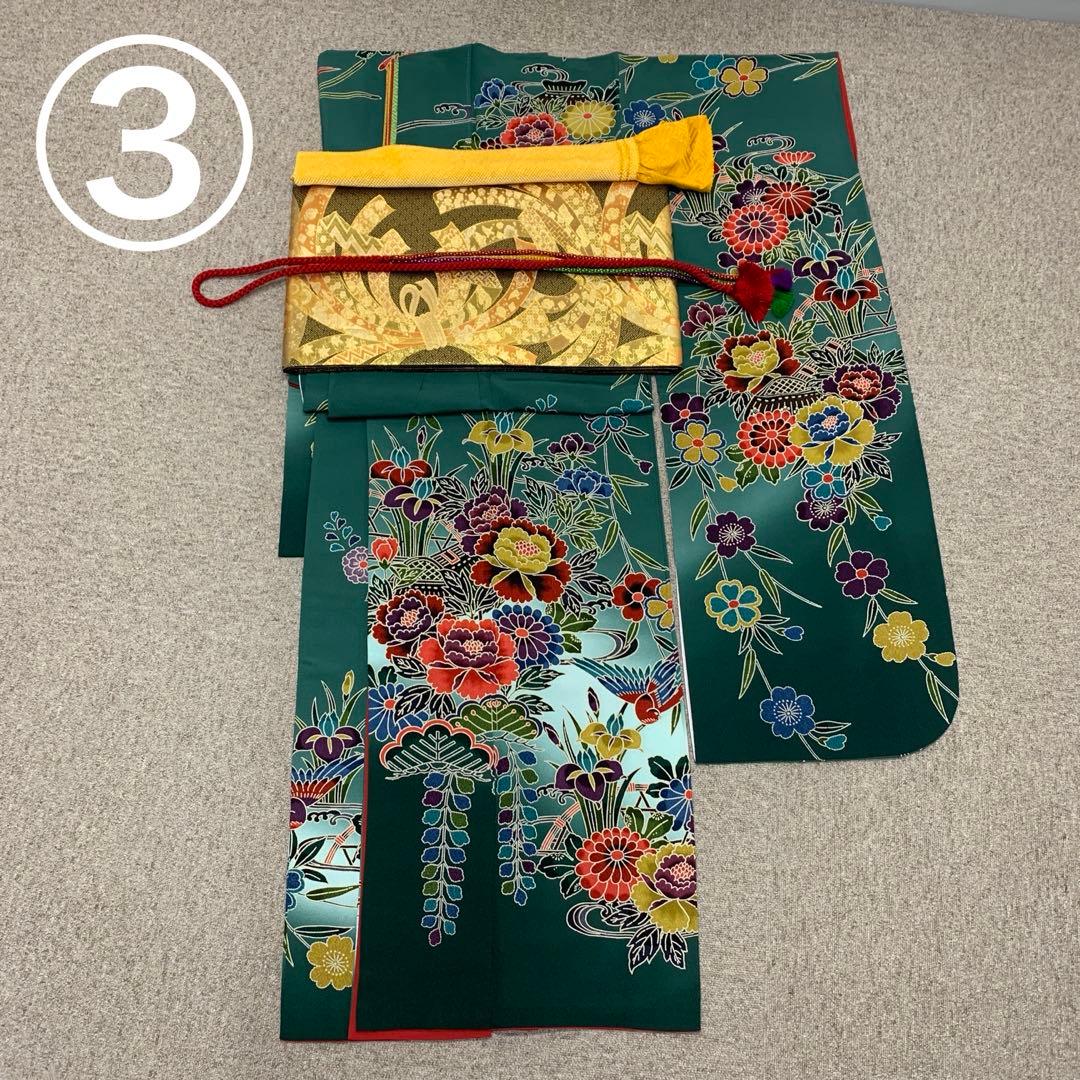 601z22,208y8,小物類〇紅型振袖 牡丹 菖蒲 菊 桜 緑