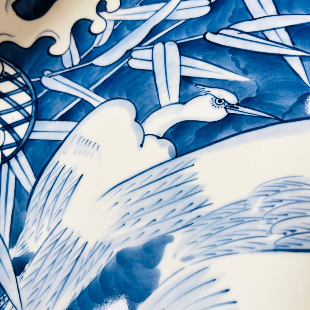 有田焼　松右衛門窯　染付白鷺絵　特大皿　飾皿　1客