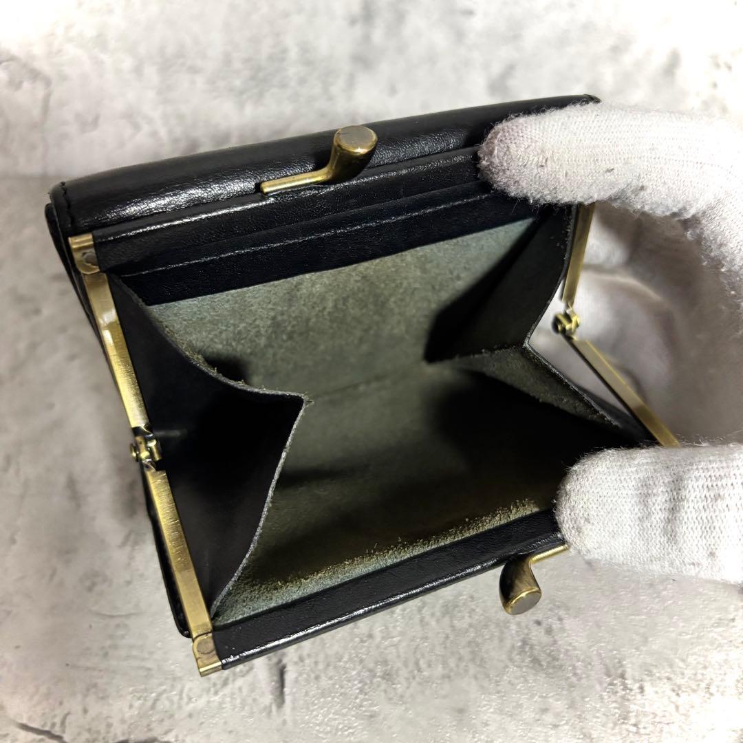 【青！】イルビゾンテ がま口ミニ財布 ミニウォレット 黒 レザー 本革