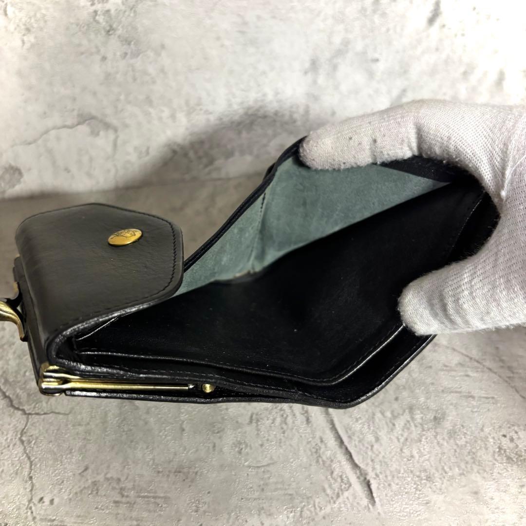 【青！】イルビゾンテ がま口ミニ財布 ミニウォレット 黒 レザー 本革