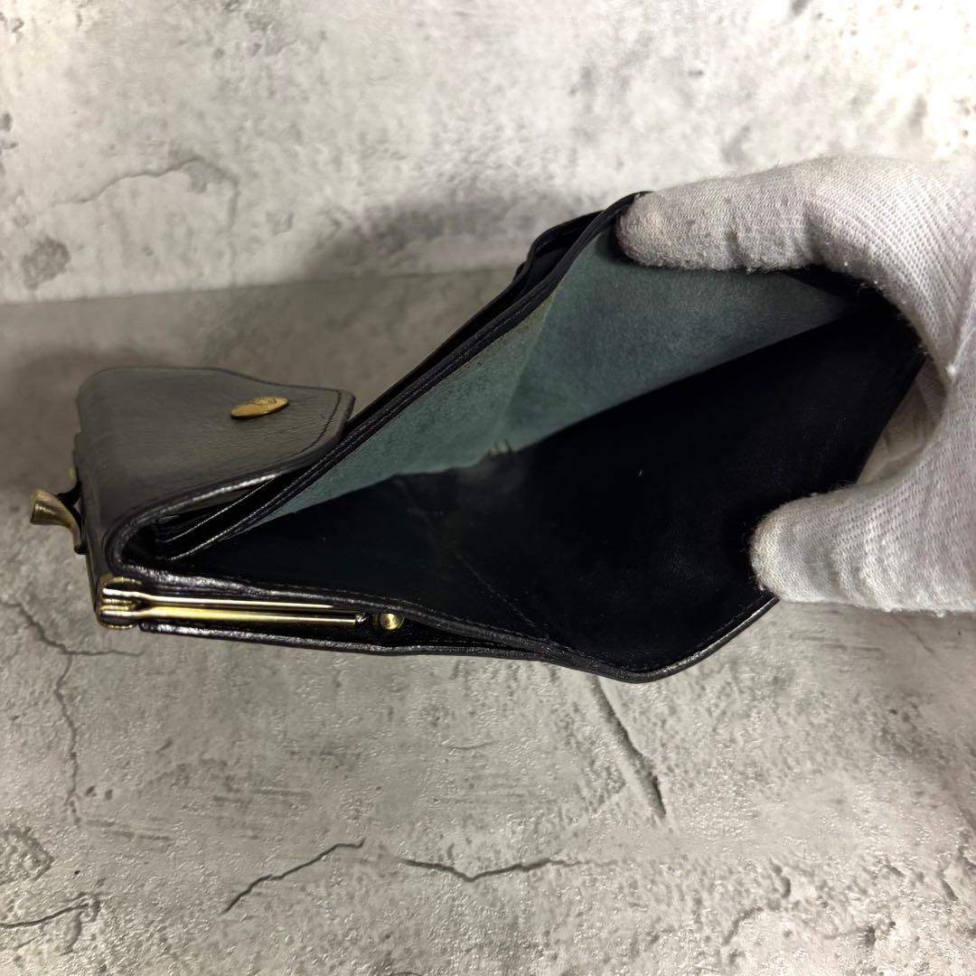 【青！】イルビゾンテ がま口ミニ財布 ミニウォレット 黒 レザー 本革