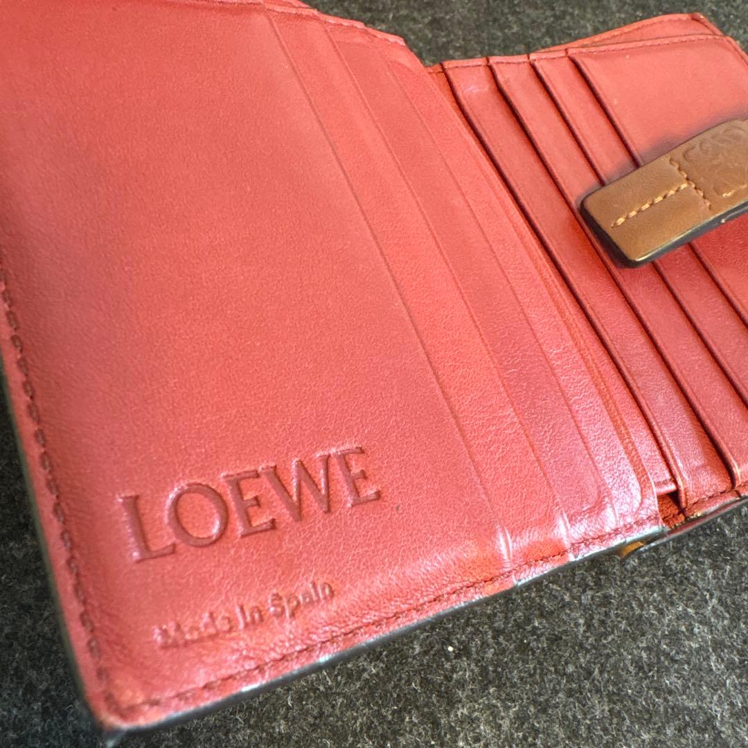 値下げ！【LOEWE ロエベ】二つ折り財布 ブラウン×ワインレッド