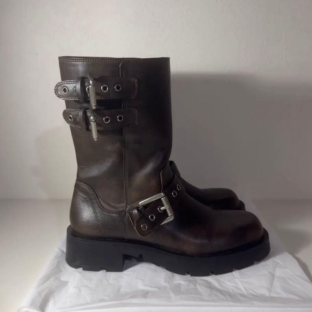 ZARA バックルフラットライダース アンクルブーツ 36 (23.5cm）