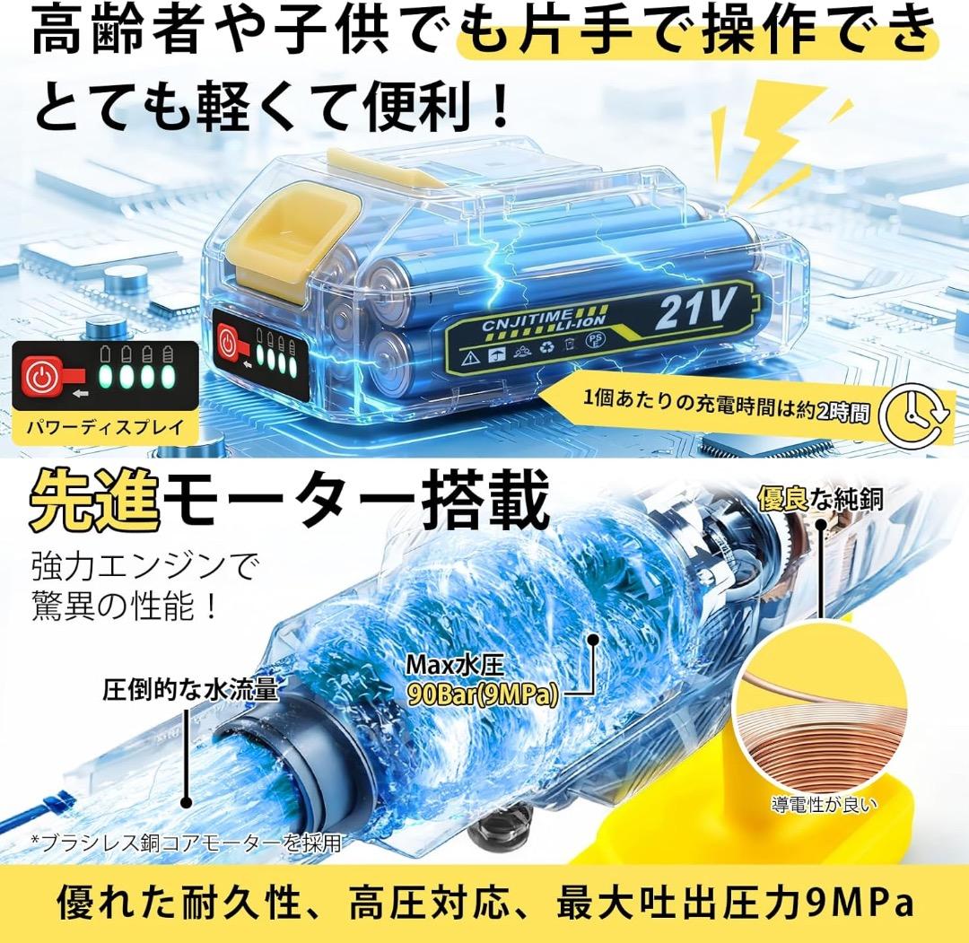 ✨人気✨コードレス高圧洗浄機 9MPa 軽量 13L折りたたみ式水桶 ケース付