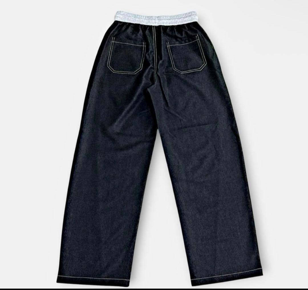 新品＊別布使いデニムパンツ／ブラック