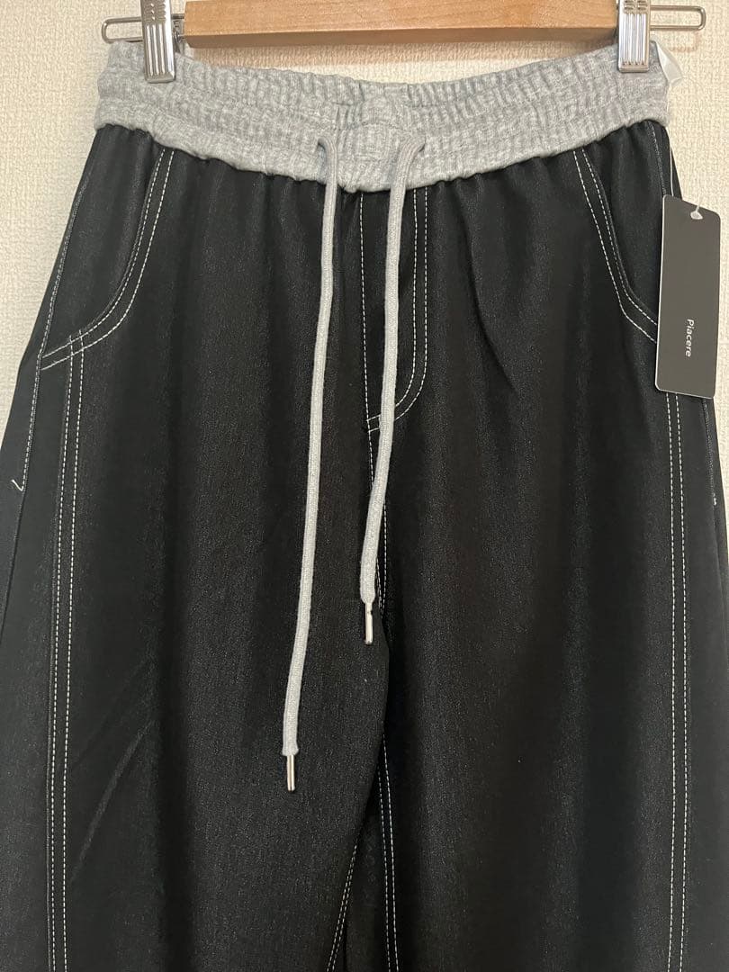 新品＊別布使いデニムパンツ／ブラック