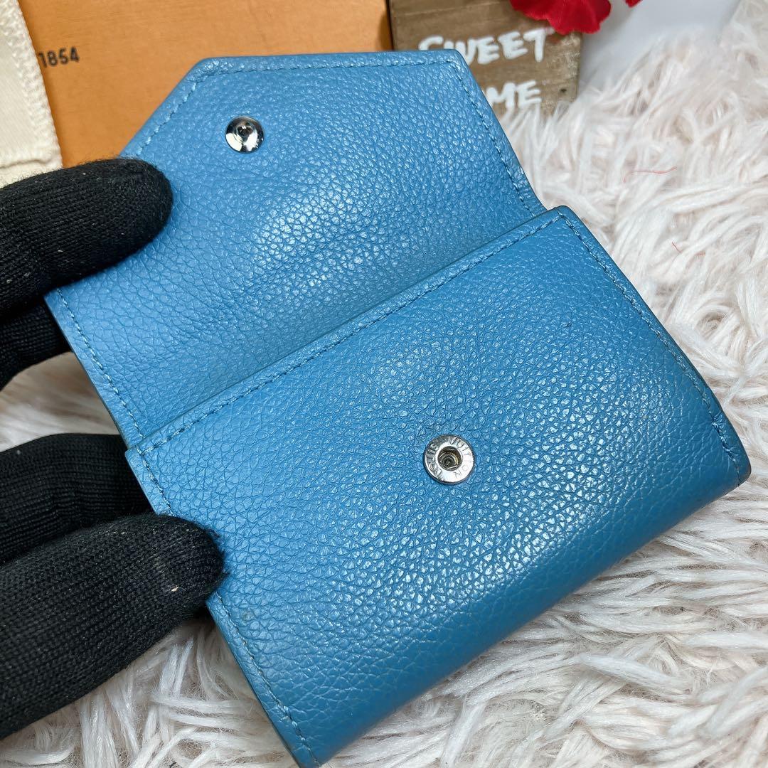 美品に近い ルイヴィトン ロックミニ コンパクト 三つ折り財布 ブルー 水色