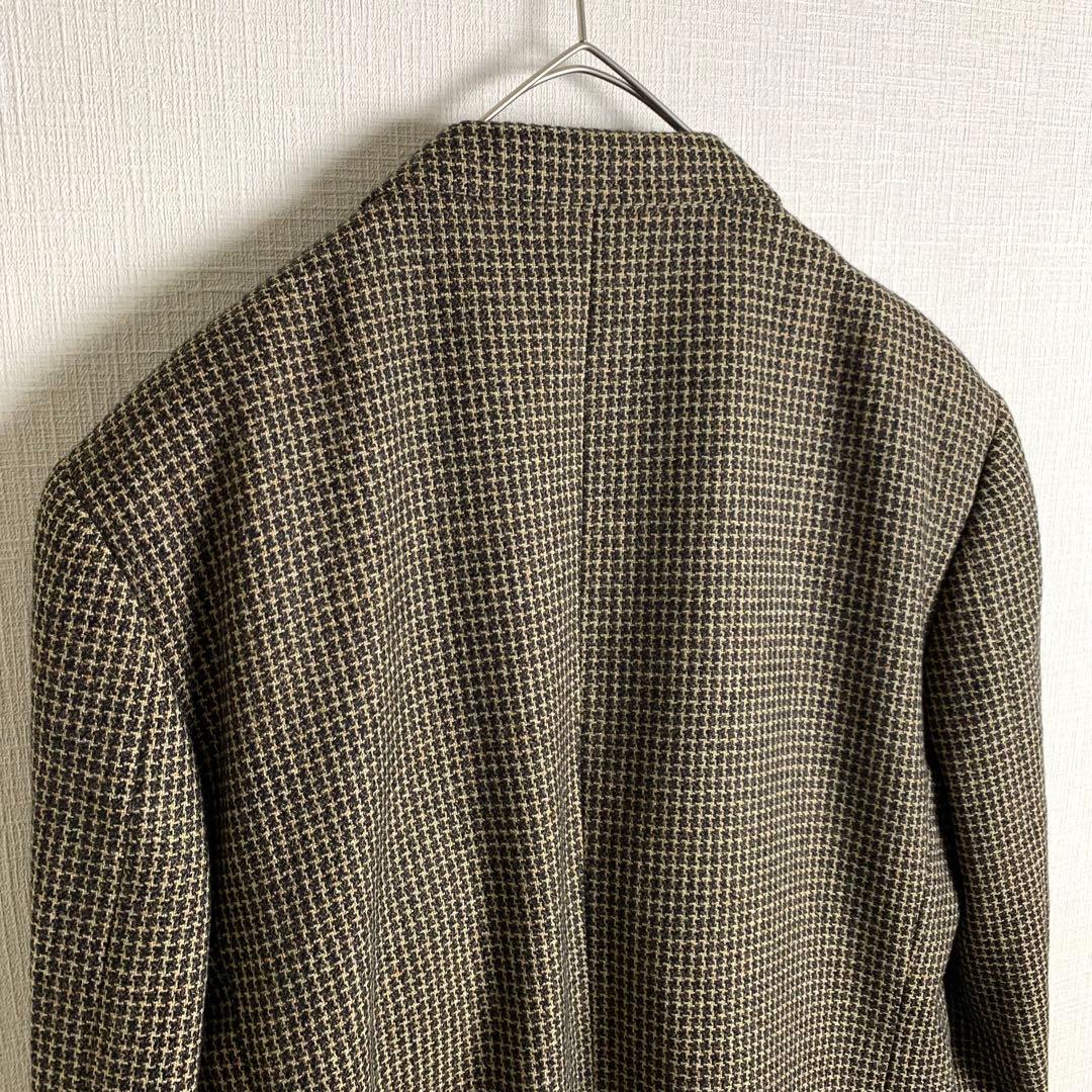 テーラードジャケット　カシミヤ混　千鳥格子柄　くすみカラー　ゼニア　メンズ　古着