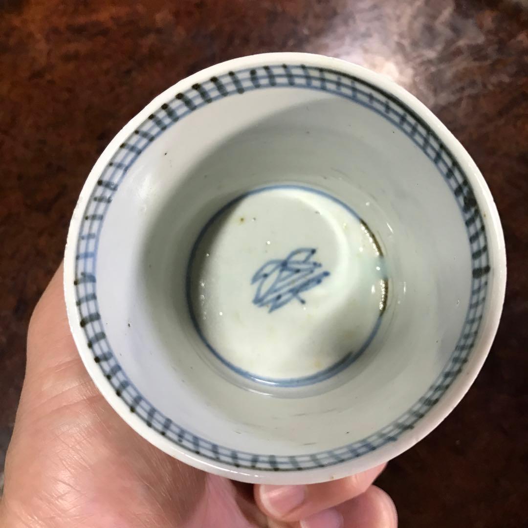 古伊万里　蕎麦猪口　そばちょこ　格子　市松　昆虫　民藝　民芸　くらわんか　珍品