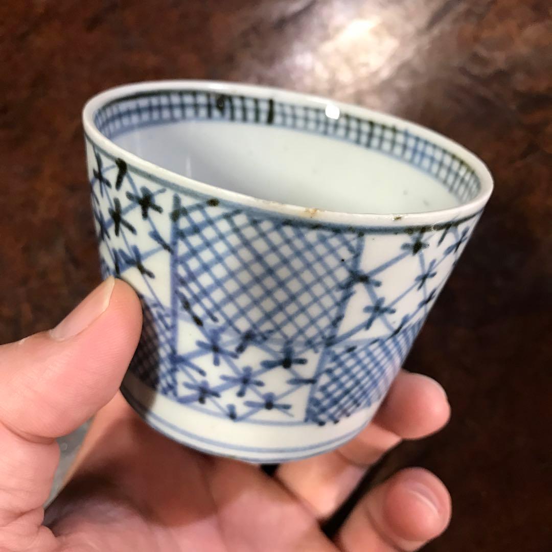 古伊万里　蕎麦猪口　そばちょこ　格子　市松　昆虫　民藝　民芸　くらわんか　珍品