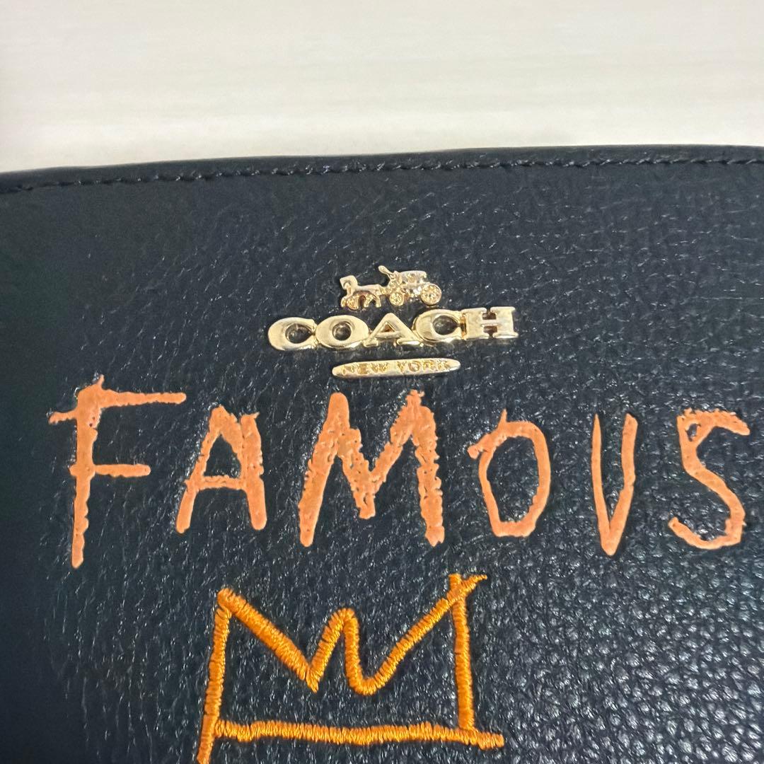 coach コーチ　バスキア　二つ折り　ミニ財布　ブラック　レザー　cチャーム