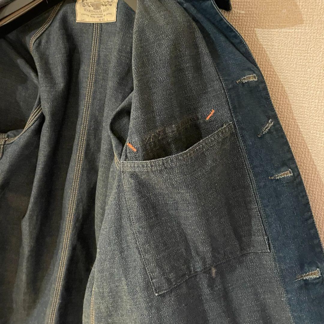 美品 WAREHOUSE ダックディガー カバーオール ペンキ加工 40 デニム