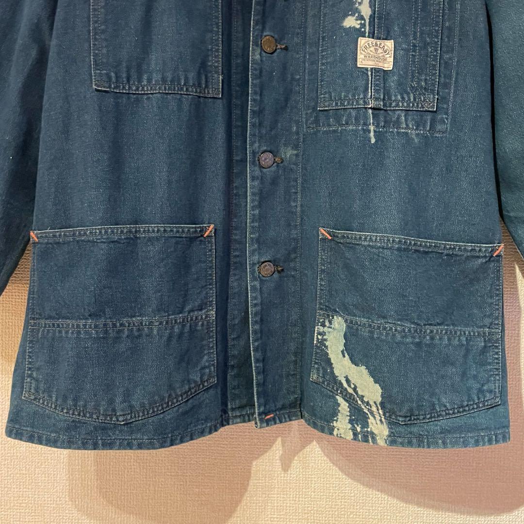 美品 WAREHOUSE ダックディガー カバーオール ペンキ加工 40 デニム