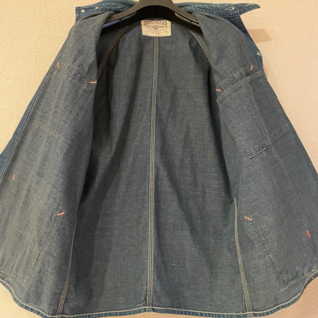 美品 WAREHOUSE ダックディガー カバーオール ペンキ加工 40 デニム