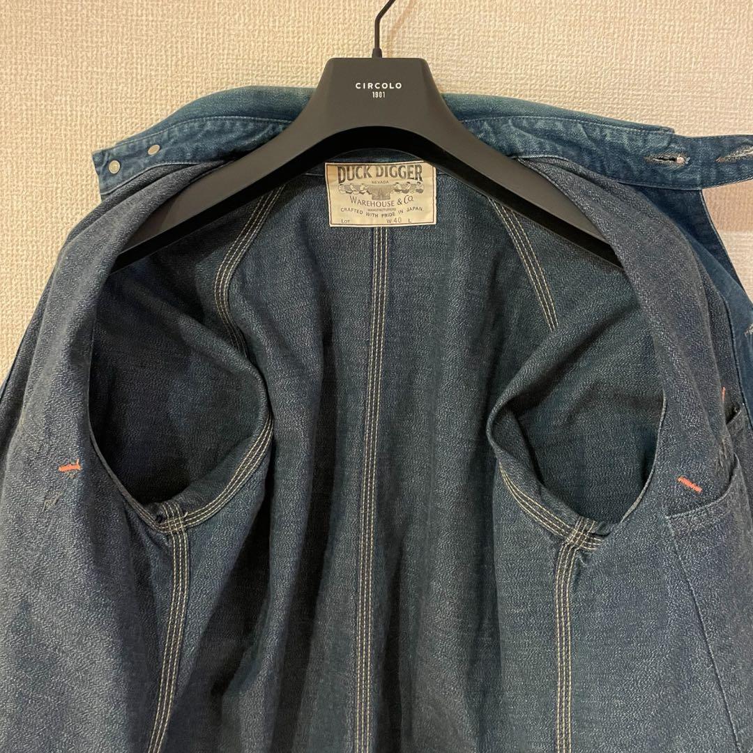 美品 WAREHOUSE ダックディガー カバーオール ペンキ加工 40 デニム