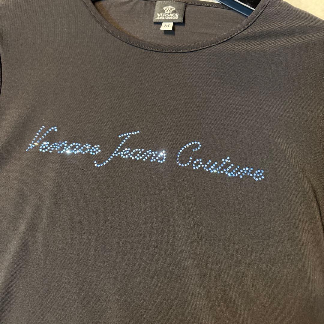 美品 Versace Jeans Couture 黒 半袖Tシャツ M ストーン