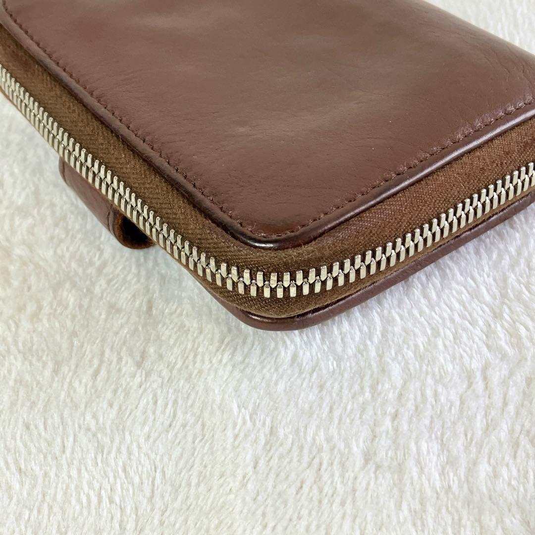 【美品】 IL BISONTE 2つ折り財布 レザー ラウンドジップ ブラウン