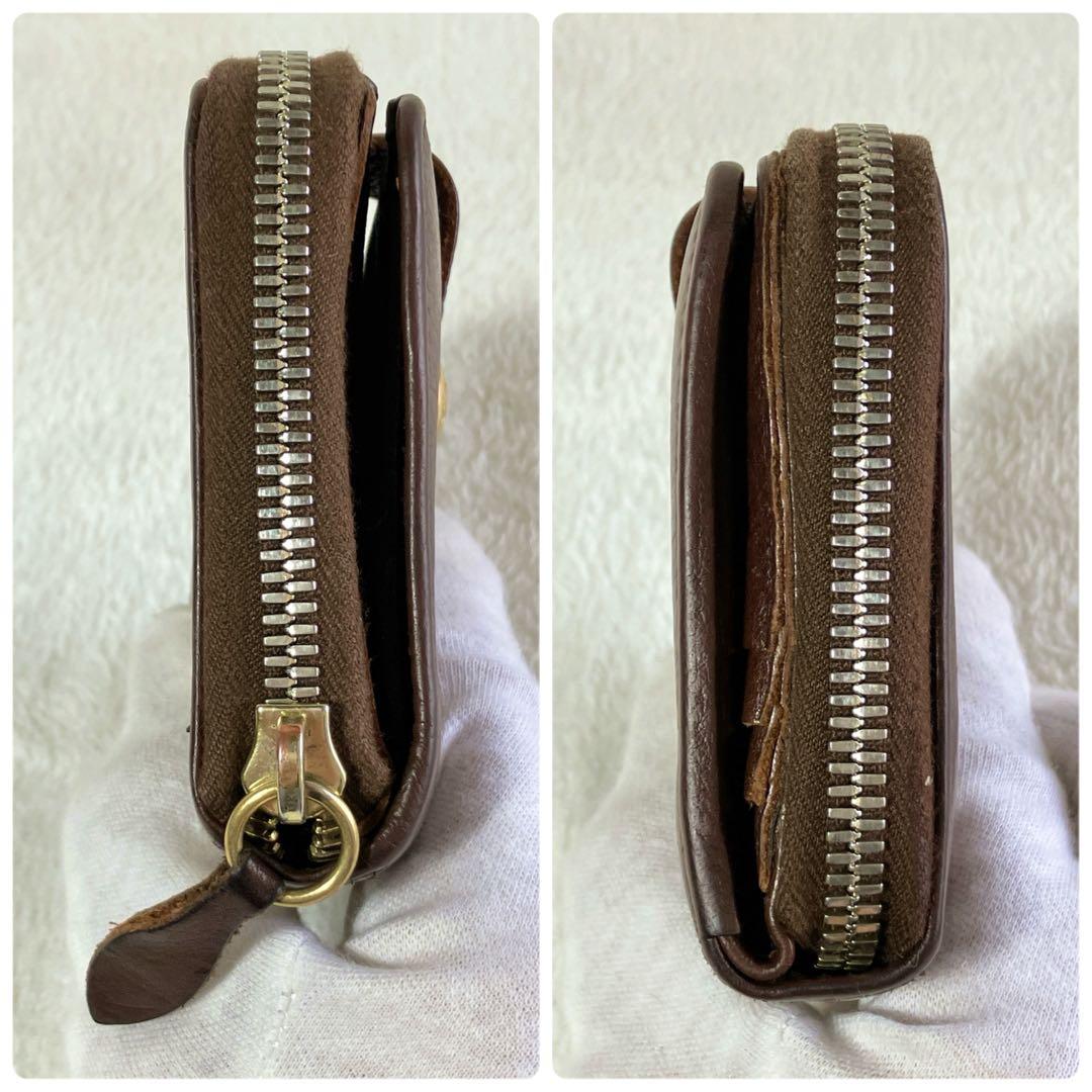 【美品】 IL BISONTE 2つ折り財布 レザー ラウンドジップ ブラウン