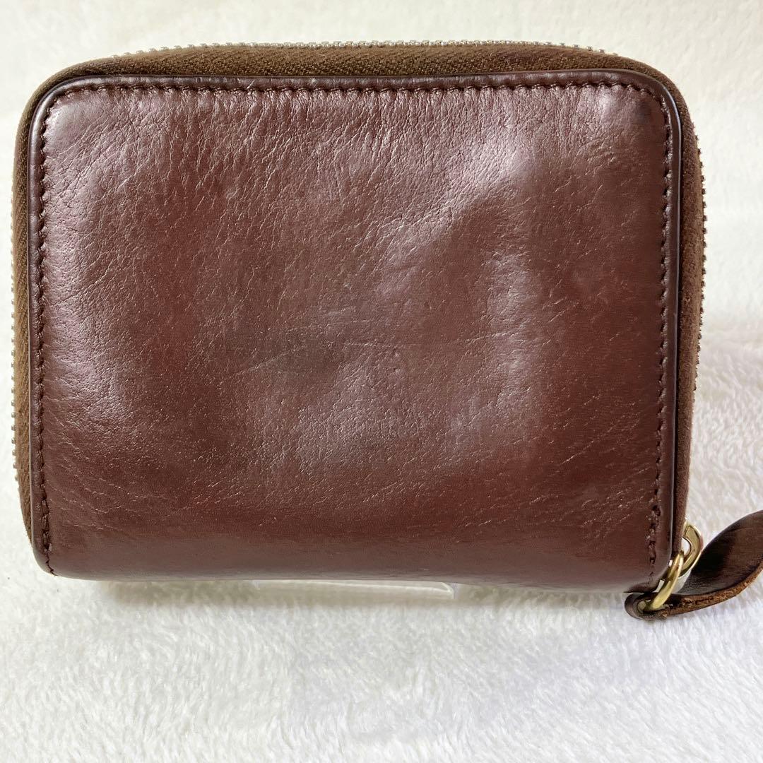【美品】 IL BISONTE 2つ折り財布 レザー ラウンドジップ ブラウン