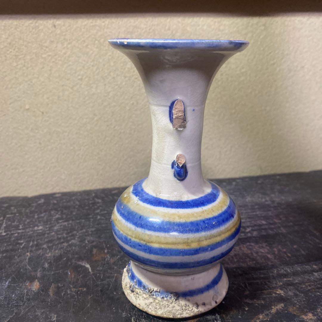 S沖縄琉球　壺屋焼横線仏花器14.5cm7cm