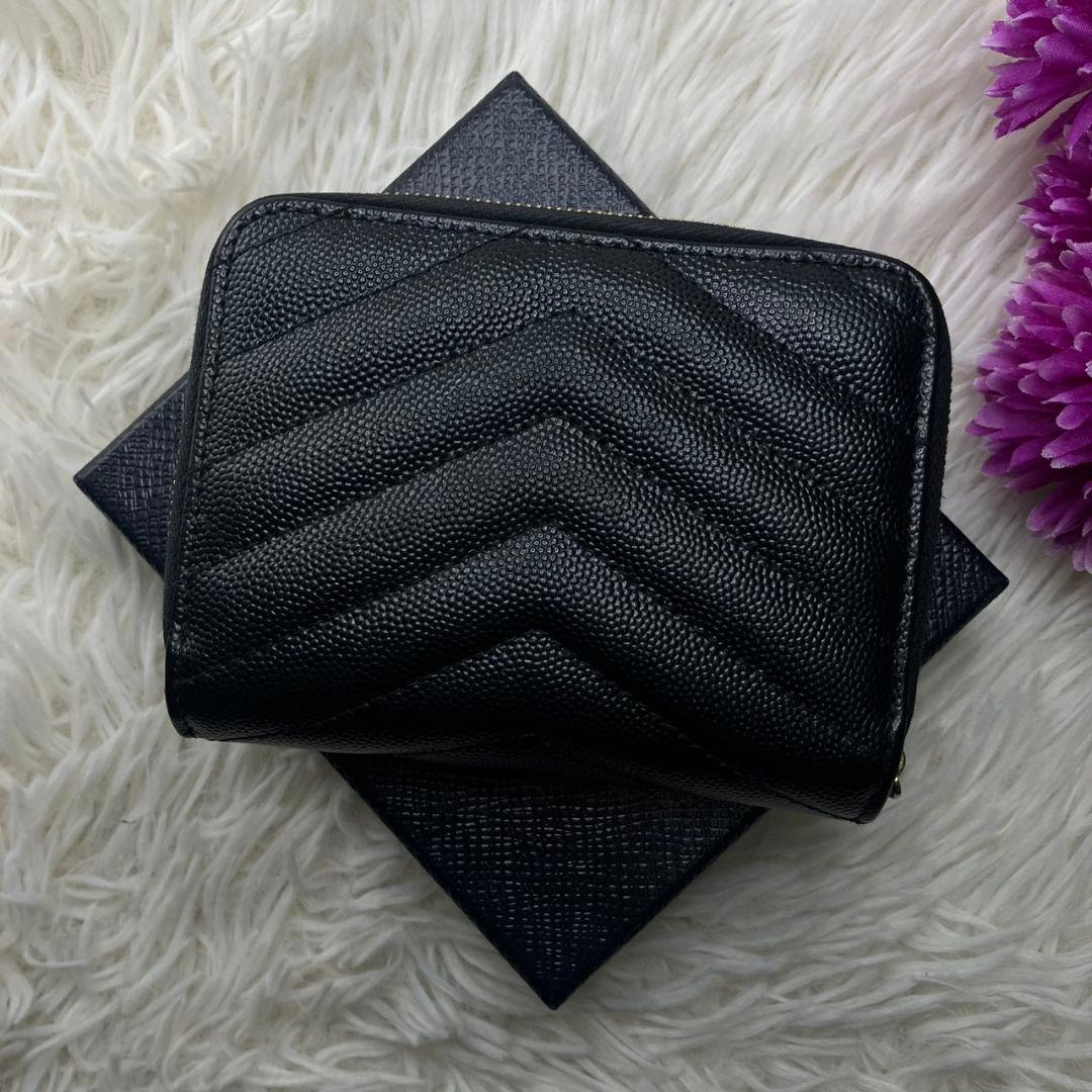 【極美品】サンローラン 財布 YSL キャビアスキン ブラック コンパクト