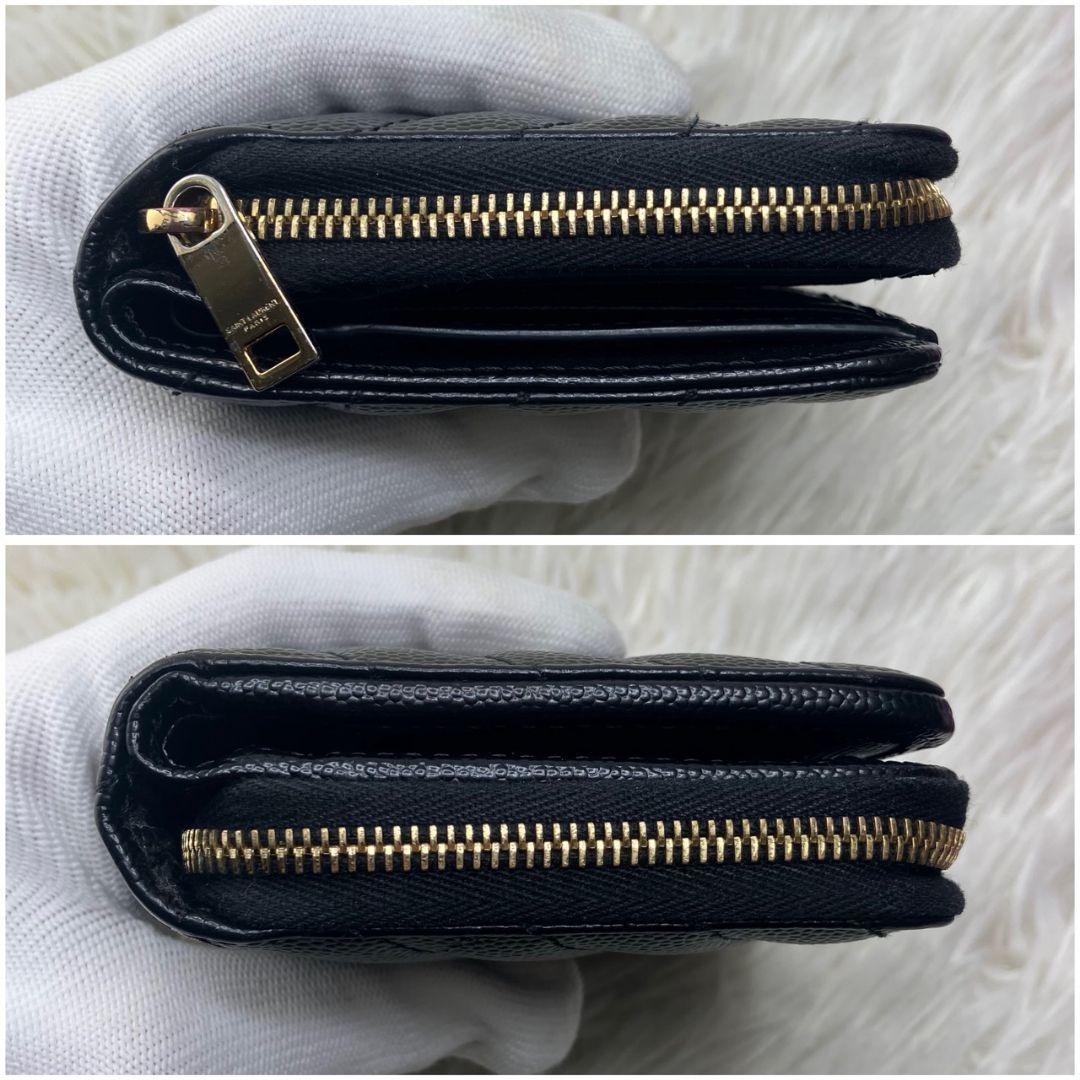 【極美品】サンローラン 財布 YSL キャビアスキン ブラック コンパクト