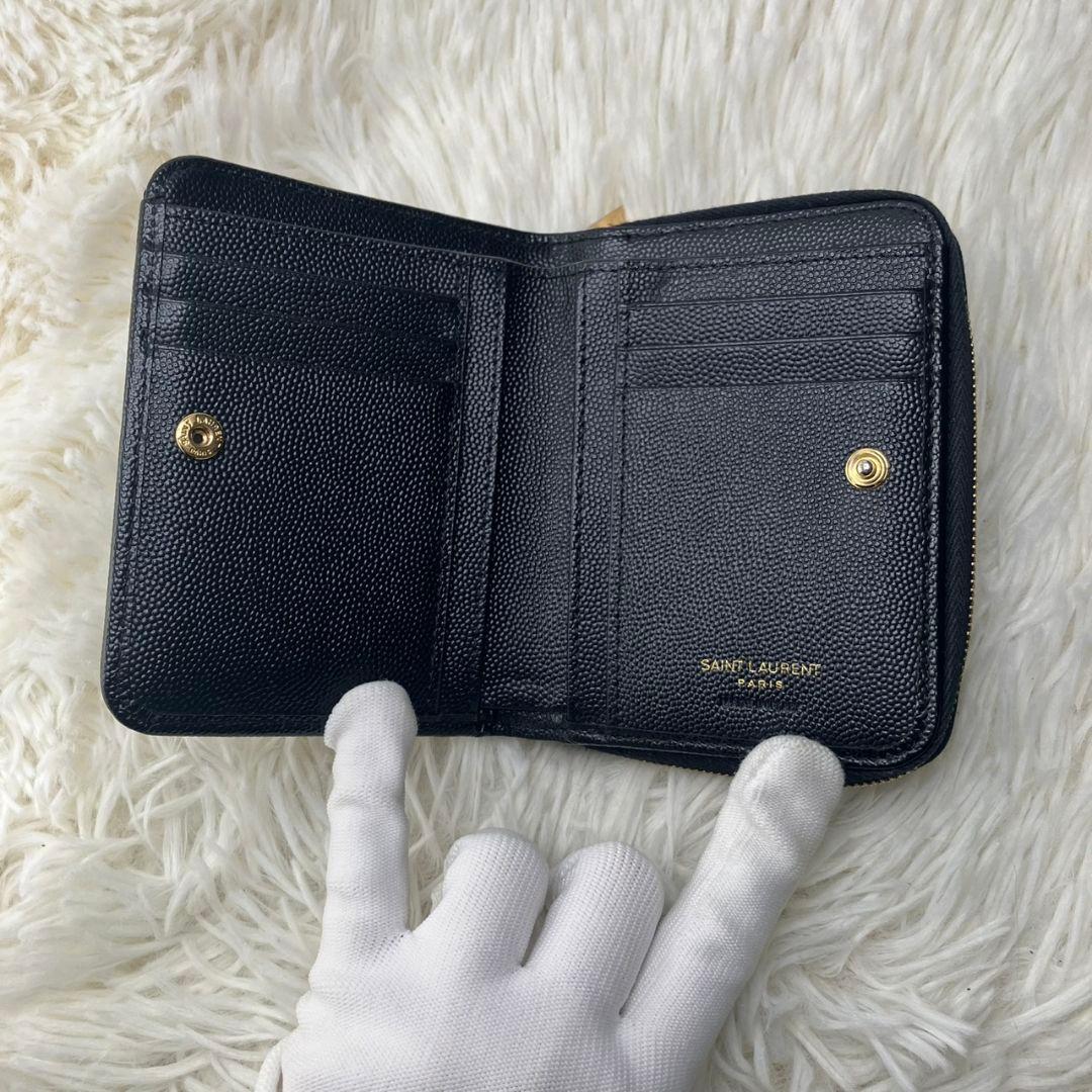 【極美品】サンローラン 財布 YSL キャビアスキン ブラック コンパクト