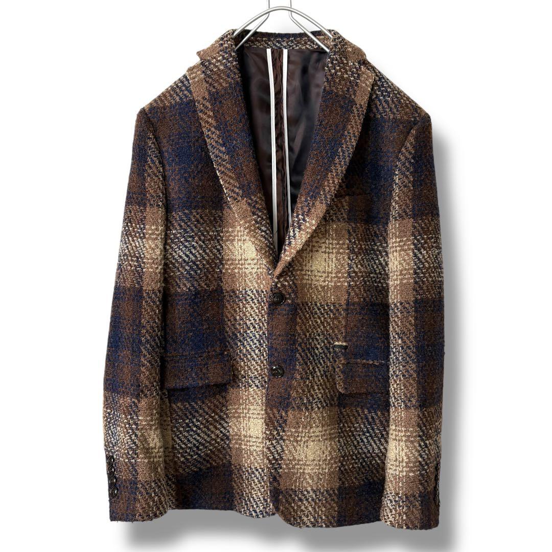 【美品】ZARA テーラードジャケット ツイード オンブレチェック 2B XL