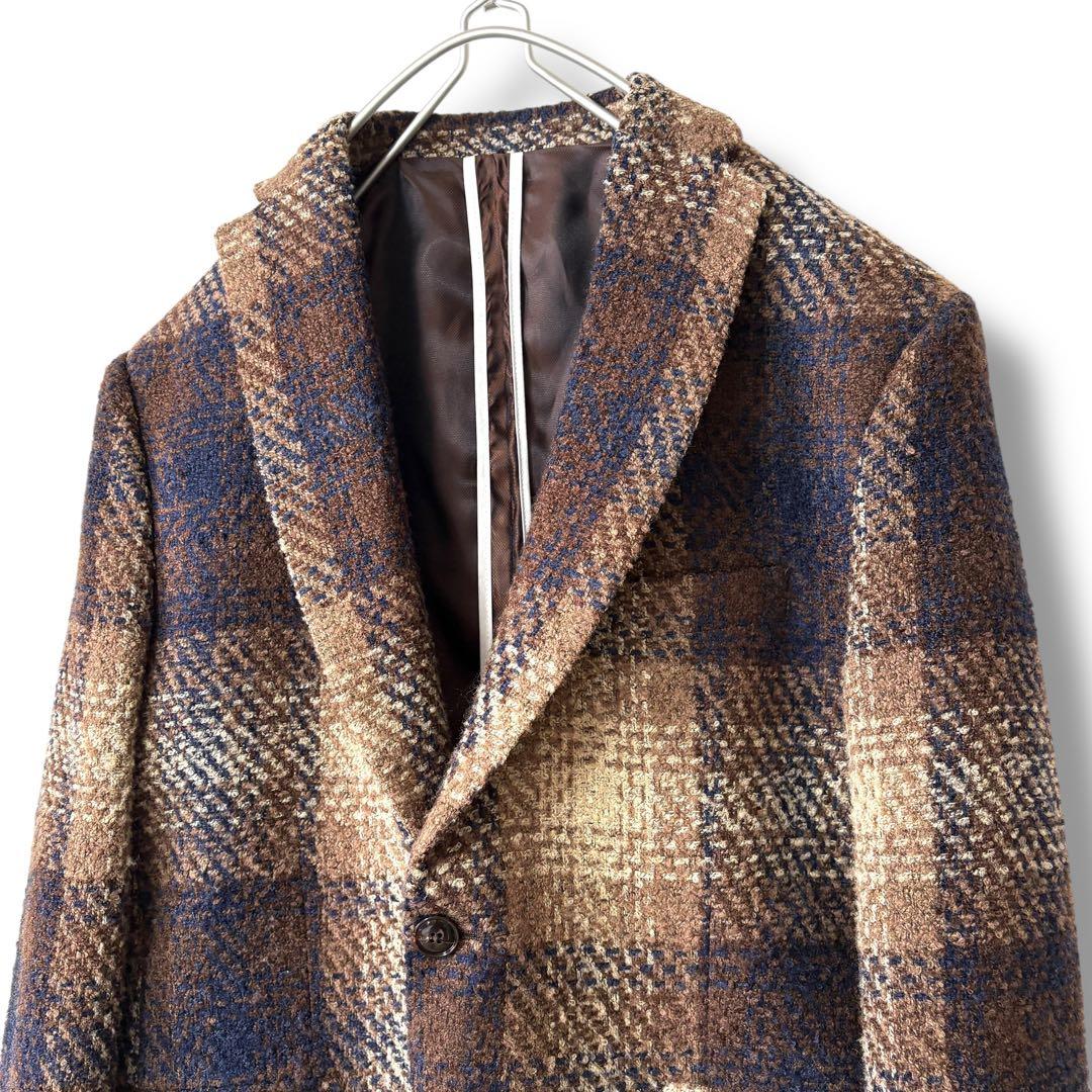 【美品】ZARA テーラードジャケット ツイード オンブレチェック 2B XL
