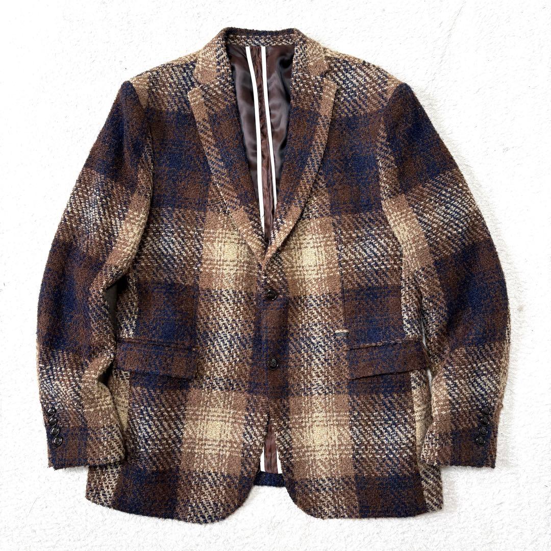 【美品】ZARA テーラードジャケット ツイード オンブレチェック 2B XL