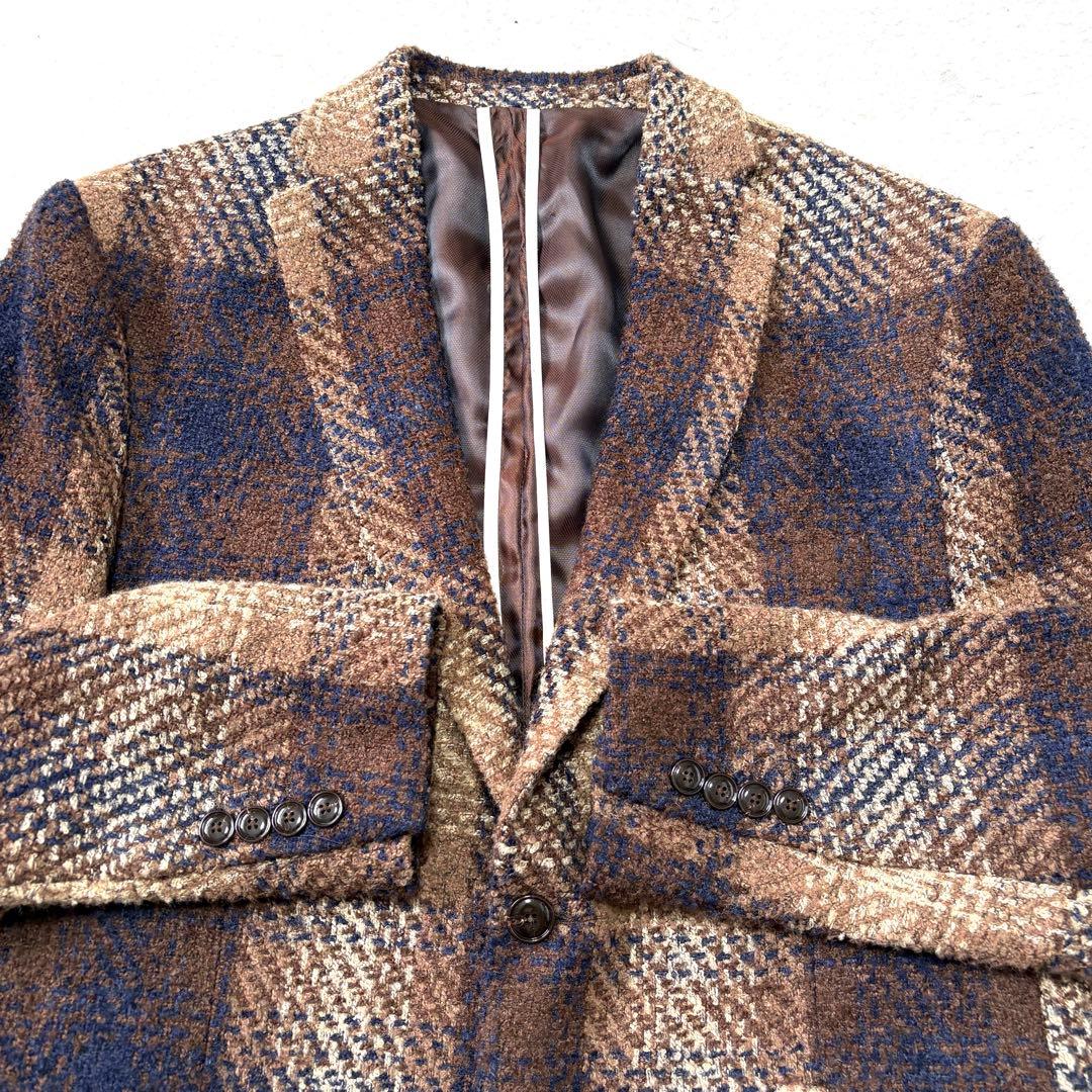 【美品】ZARA テーラードジャケット ツイード オンブレチェック 2B XL