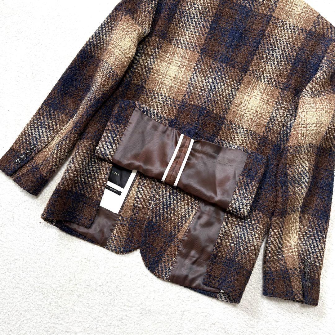 【美品】ZARA テーラードジャケット ツイード オンブレチェック 2B XL