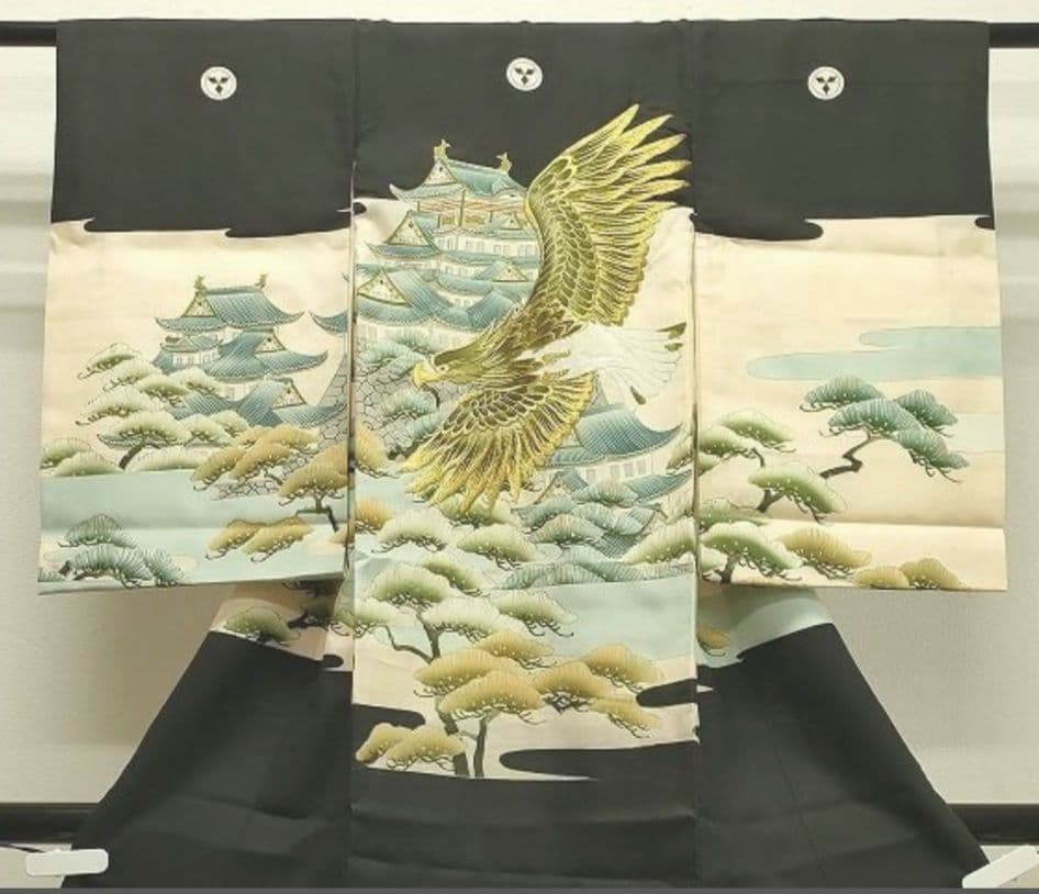 手描き　お宮参り　産着(初着、祝着)　七五三　男の子　五つ紋　子供着物　襦袢付き