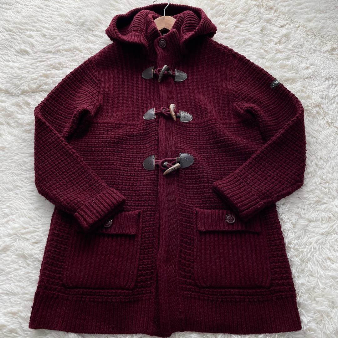 極美品✨アルマーニ　ダッフルコート　ワッフルニット　ワインレッド　XL