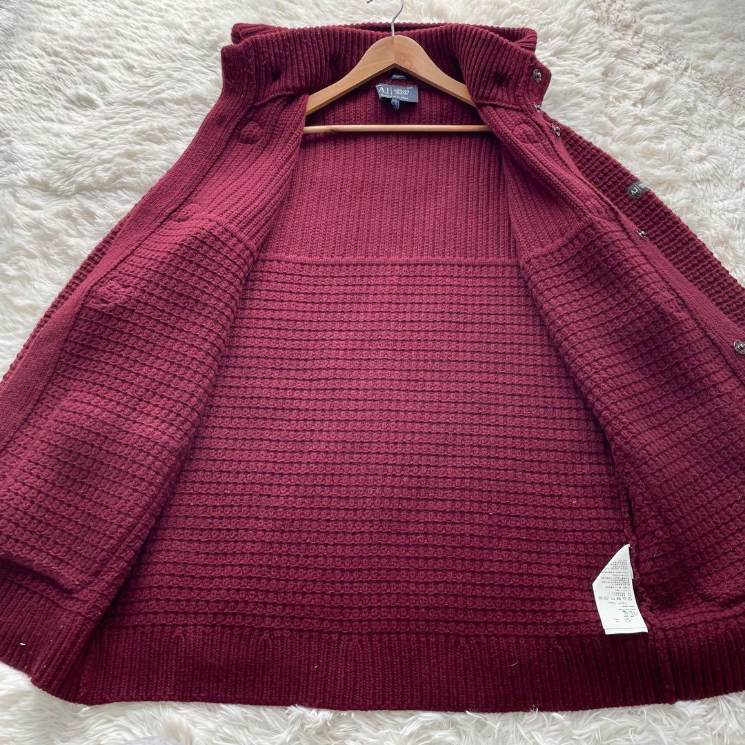 極美品✨アルマーニ　ダッフルコート　ワッフルニット　ワインレッド　XL