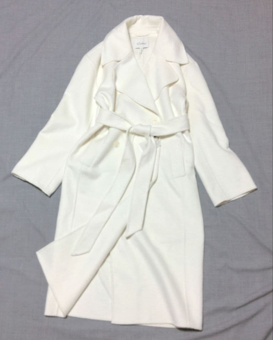 【新品タグ付】L'ACADEMIE ウールリバー ロングコート 白 アイボリー