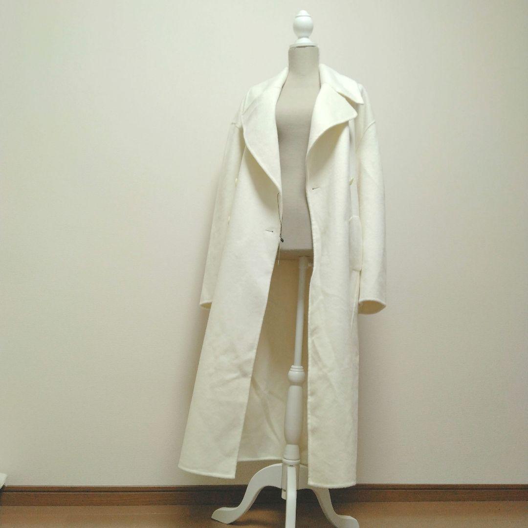 【新品タグ付】L'ACADEMIE ウールリバー ロングコート 白 アイボリー